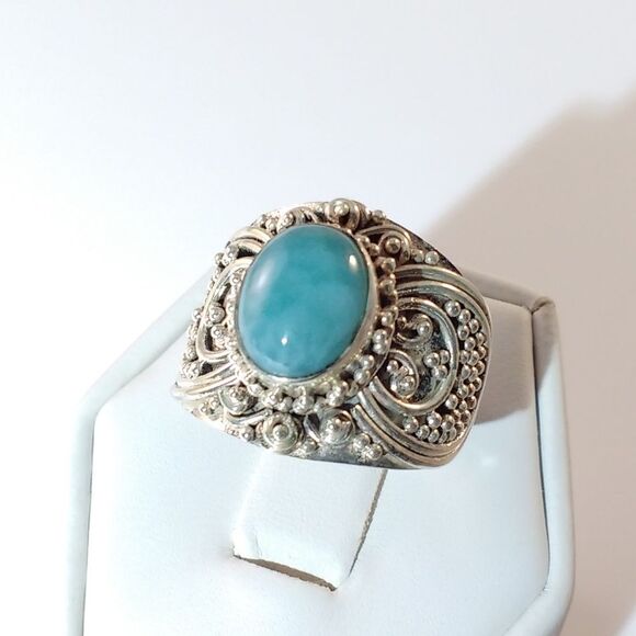 Bali Larimar Ring Sterling Silver Size 7 - Picture 2 of 8